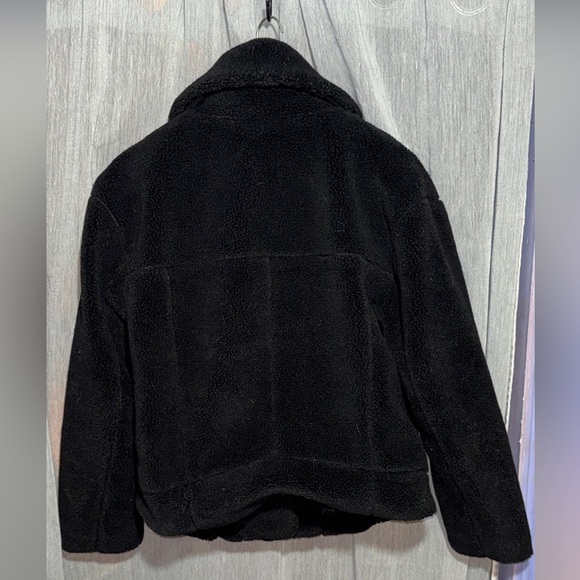 $378 Rebecca Minkoff Teddy Black Moto Biker Aviator Faux Fur Jacket Coat size S​ - Picture 7 of 9